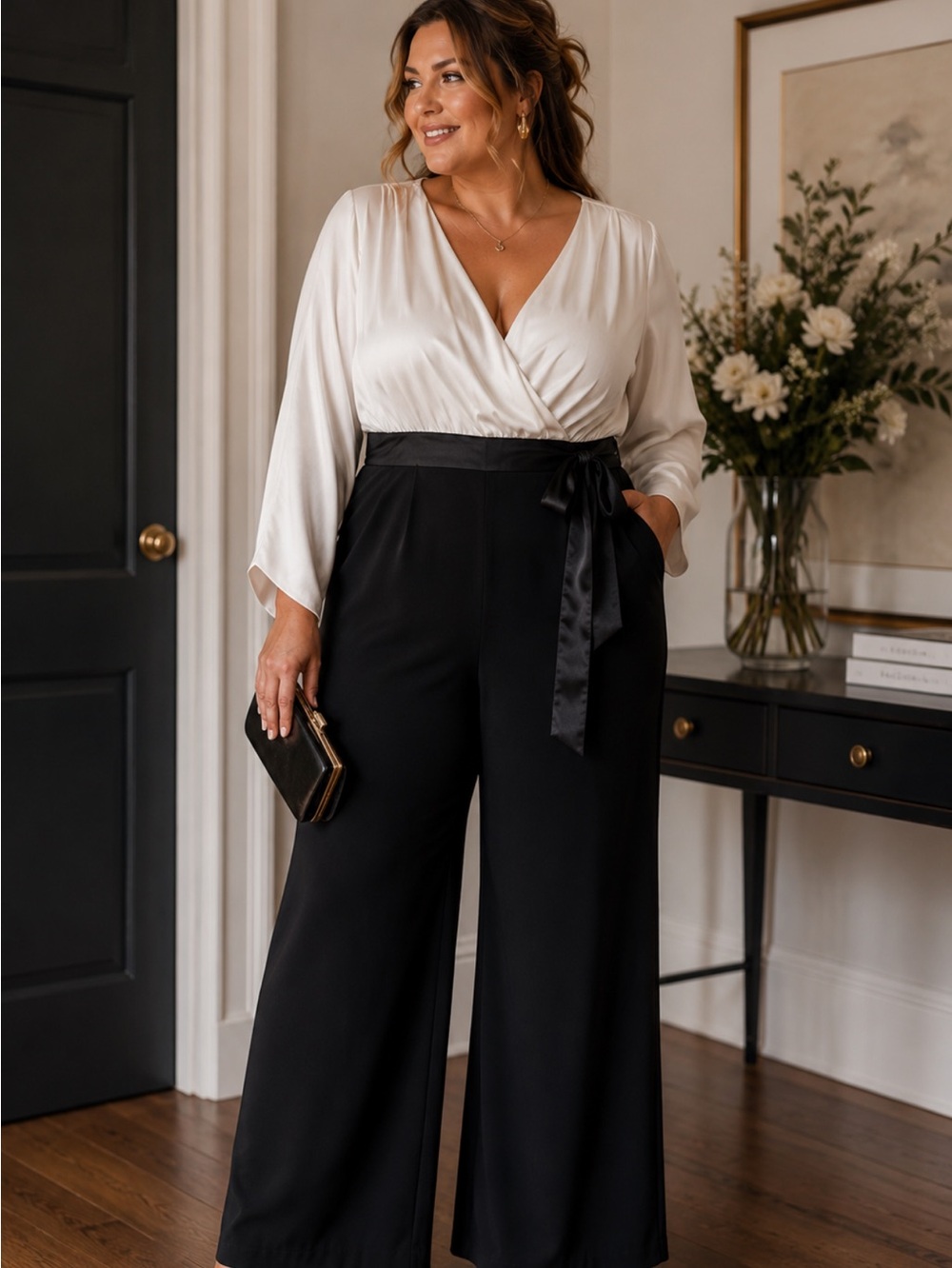 Eliza j black and white wide leg jumpsuit size 18 plus size